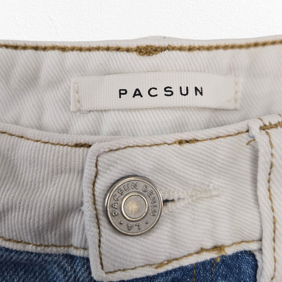 PacSun Two Toned Mom Short Denim Shorts Blue Cream Contrast Shorts Size 26 - Picture 3 of 7